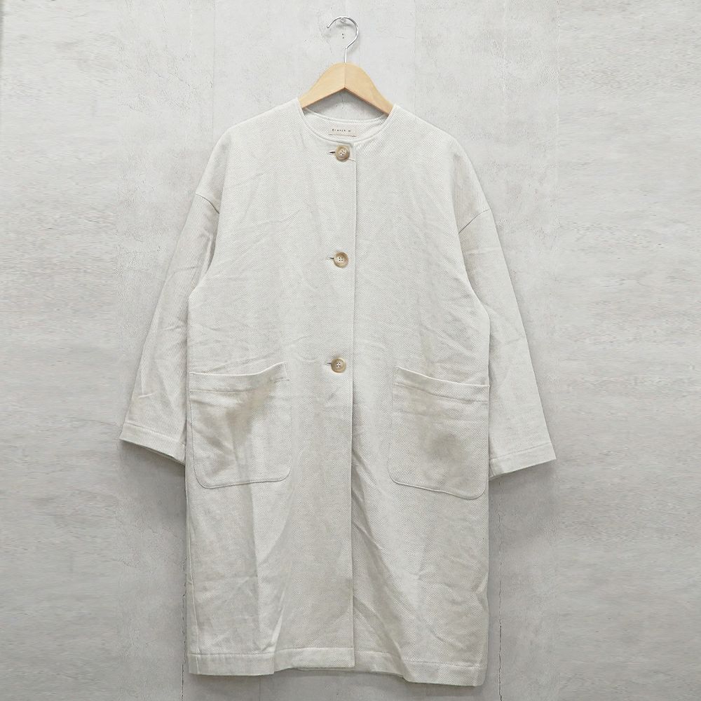 Branch m‘.,ブランチエム,ナチュラル,30代,40代,50代,60代,コットン,ゆったり,コート,ノーカラー,ノーカラーコート,ライトアウター,ライトコート,コットンリネンウール,ロングコート,クルーネック,クルーネックコート 