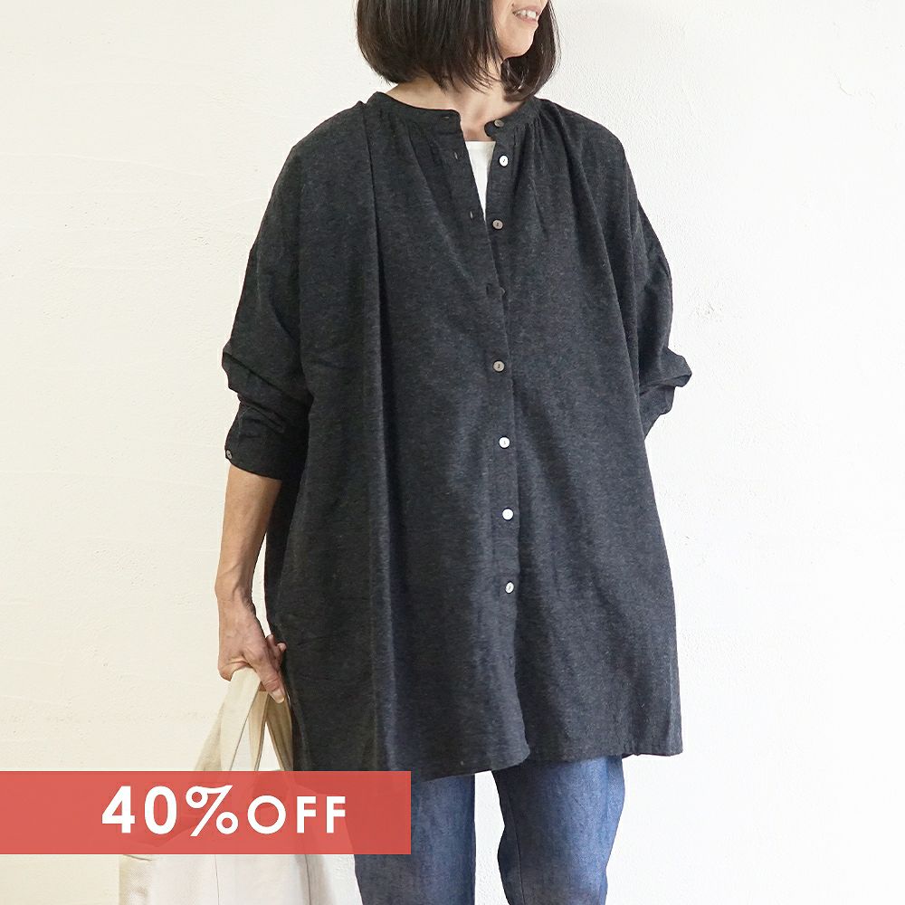 Branch m‘.,ブランチエム,ナチュラル,30代,40代,50代,60代,コットン,ゆったり,blouse,ブラウス,綿ブラウス,綿ウール,コットンウール,チュニック,ギャザーチュニック,羽織チュニック,ライトアウター,カーディガン,チュニックブラウス 