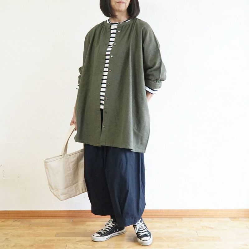 Branch m‘.,ブランチエム,ナチュラル,30代,40代,50代,60代,コットン,ゆったり,blouse,ブラウス,綿ブラウス,綿ウール,コットンウール,チュニック,ギャザーチュニック,羽織チュニック,ライトアウター,カーディガン,チュニックブラウス 