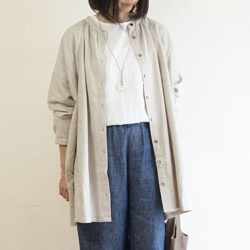 Branch m‘.,ブランチエム,ナチュラル,30代,40代,50代,60代,コットン,ゆったり,blouse,ブラウス,綿ブラウス,綿ウール,コットンウール,チュニック,ギャザーチュニック,羽織チュニック,ライトアウター,カーディガン,チュニックブラウス 