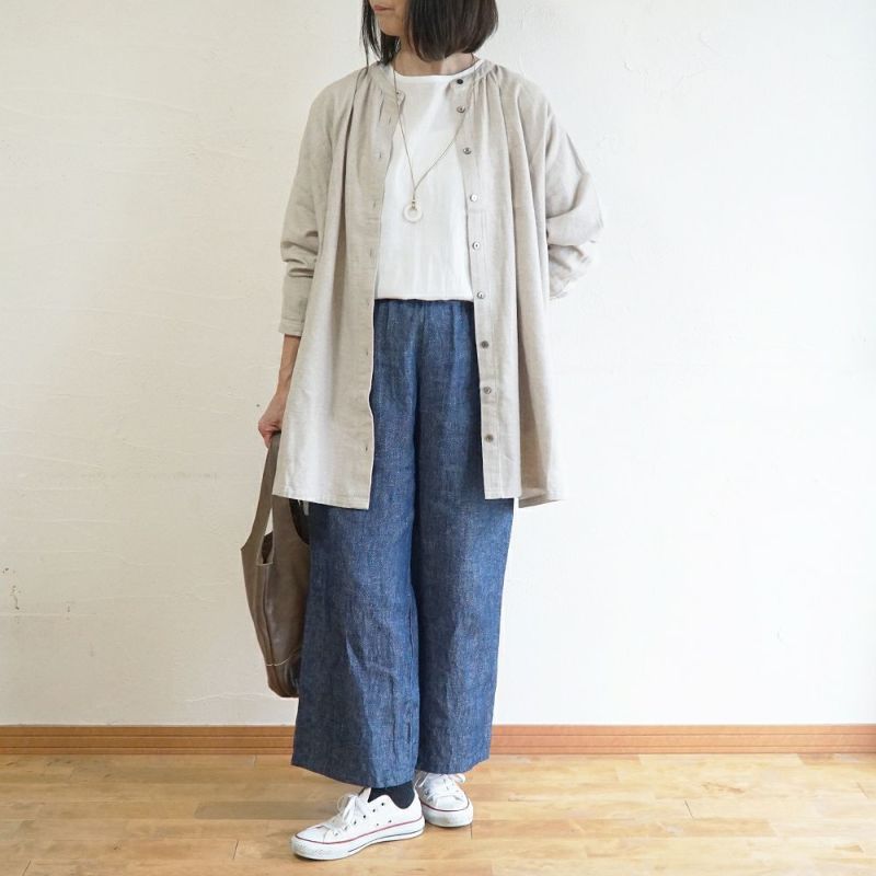 Branch m‘.,ブランチエム,ナチュラル,30代,40代,50代,60代,コットン,ゆったり,blouse,ブラウス,綿ブラウス,綿ウール,コットンウール,チュニック,ギャザーチュニック,羽織チュニック,ライトアウター,カーディガン,チュニックブラウス 