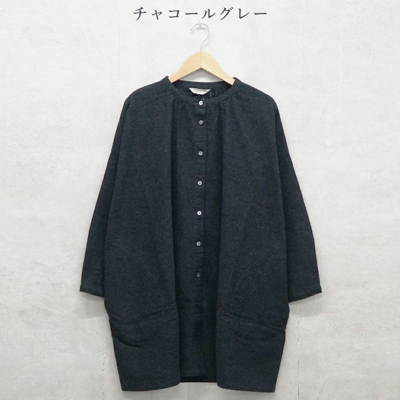 Branch m‘.,ブランチエム,ナチュラル,30代,40代,50代,60代,コットン,ゆったり,blouse,ブラウス,綿ブラウス,綿ウール,コットンウール,チュニック,ギャザーチュニック,羽織チュニック,ライトアウター,カーディガン,チュニックブラウス 