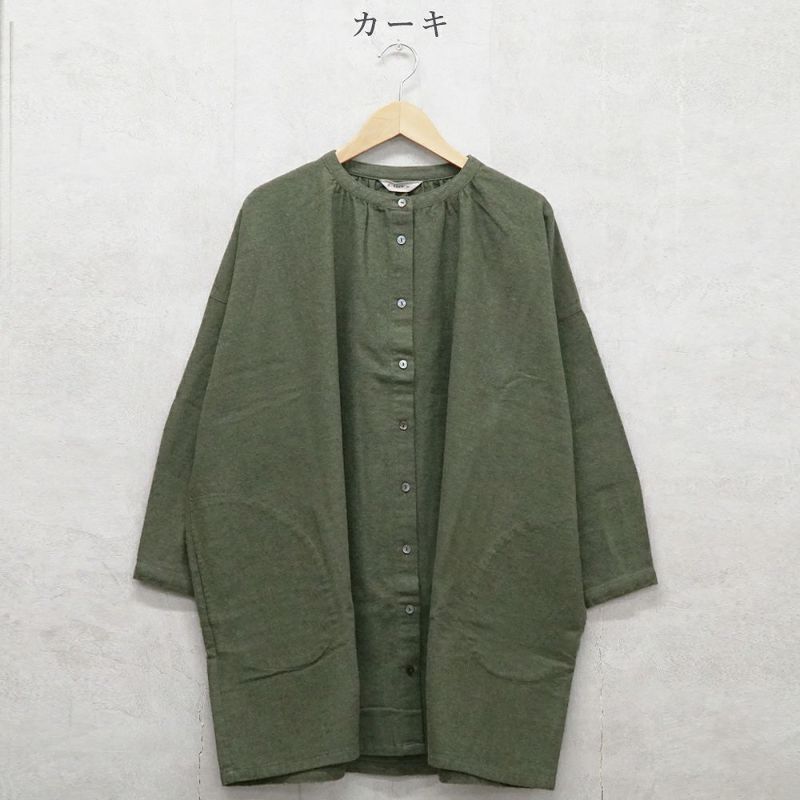 Branch m‘.,ブランチエム,ナチュラル,30代,40代,50代,60代,コットン,ゆったり,blouse,ブラウス,綿ブラウス,綿ウール,コットンウール,チュニック,ギャザーチュニック,羽織チュニック,ライトアウター,カーディガン,チュニックブラウス 