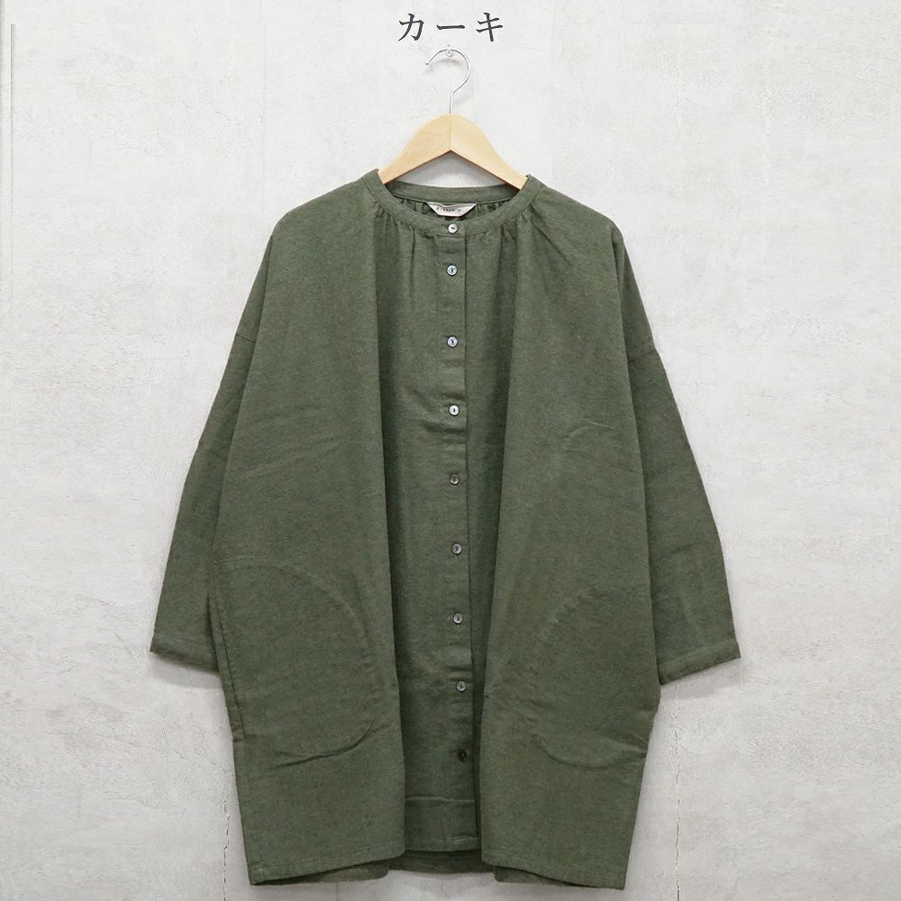 Branch m‘.,ブランチエム,ナチュラル,30代,40代,50代,60代,コットン,ゆったり,blouse,ブラウス,綿ブラウス,綿ウール,コットンウール,チュニック,ギャザーチュニック,羽織チュニック,ライトアウター,カーディガン,チュニックブラウス 