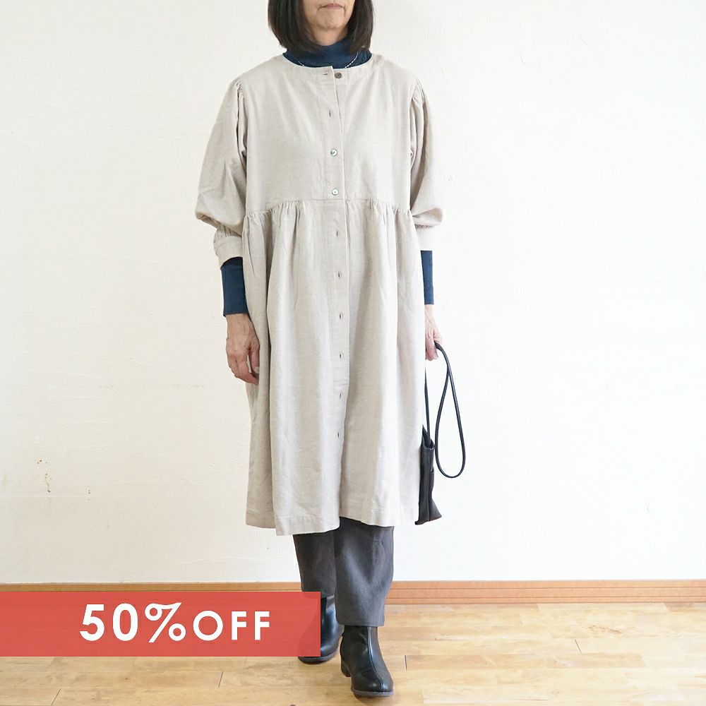 Branch m‘.,ブランチエム,ナチュラル,30代,40代,50代,60代,コットン,ゆったり,blouse,ブラウス,綿ブラウス,綿ウール,コットンウール,ワンピース,ギャザーワンピース,羽織ワンピース,ライトアウター,カーディガン,起毛ワンピース