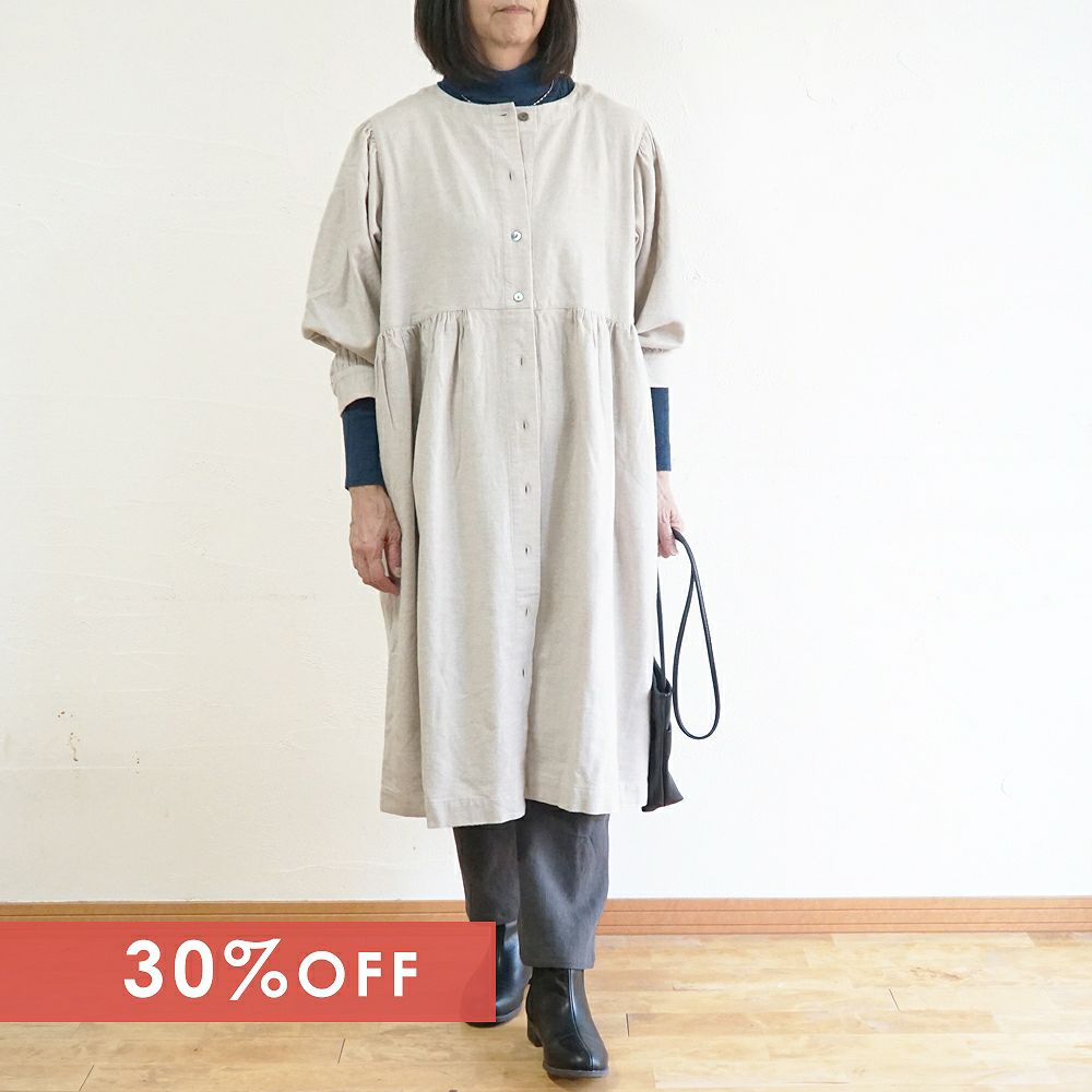 Branch m‘.,ブランチエム,ナチュラル,30代,40代,50代,60代,コットン,ゆったり,blouse,ブラウス,綿ブラウス,綿ウール,コットンウール,ワンピース,ギャザーワンピース,羽織ワンピース,ライトアウター,カーディガン,起毛ワンピース