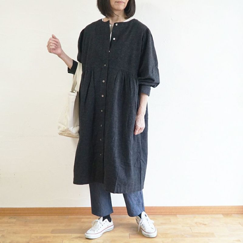 Branch m‘.,ブランチエム,ナチュラル,30代,40代,50代,60代,コットン,ゆったり,blouse,ブラウス,綿ブラウス,綿ウール,コットンウール,ワンピース,ギャザーワンピース,羽織ワンピース,ライトアウター,カーディガン,起毛ワンピース