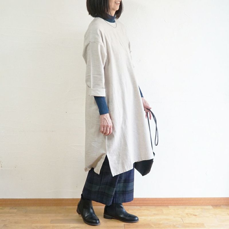 Branch m‘.,ブランチエム,ナチュラル,30代,40代,50代,60代,コットン,ゆったり,ワンピース ,綿,綿ウール,コットンウール,ワンピース,起毛ワンピース,チュニックワンピース