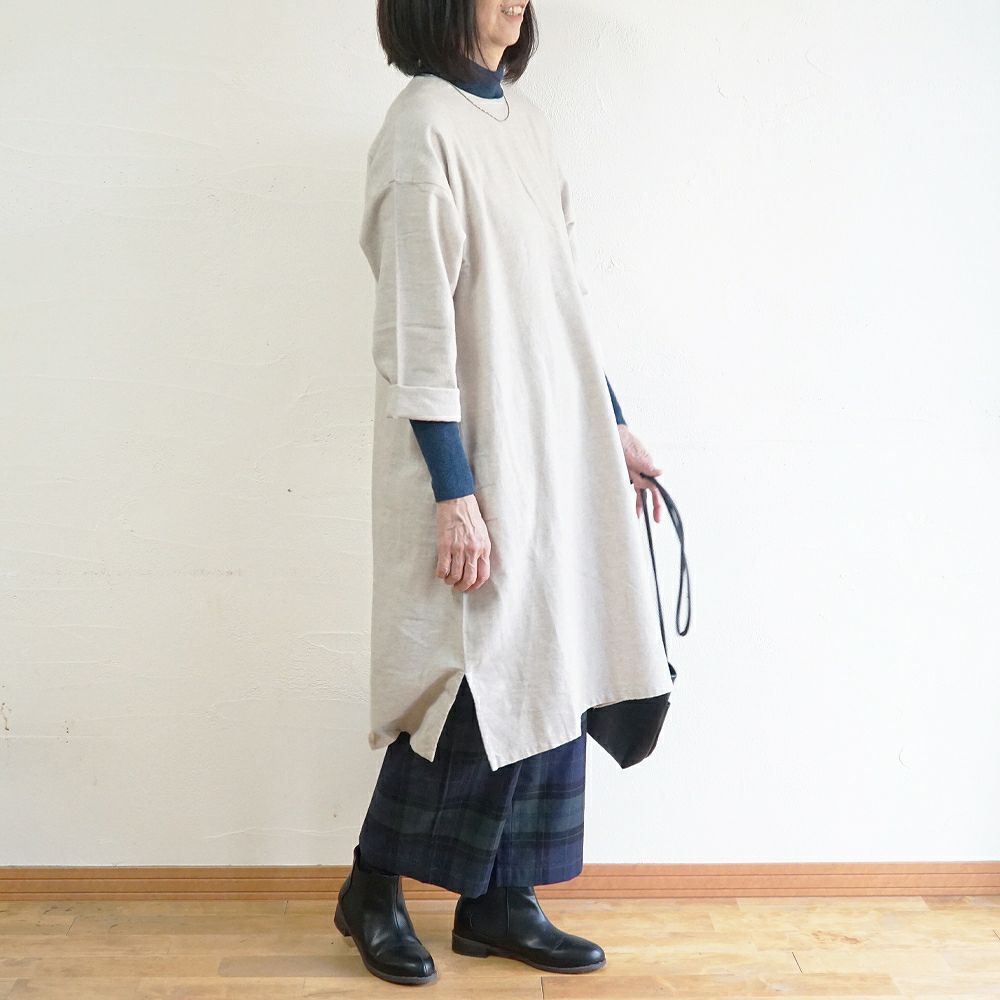 Branch m‘.,ブランチエム,ナチュラル,30代,40代,50代,60代,コットン,ゆったり,ワンピース ,綿,綿ウール,コットンウール,ワンピース,起毛ワンピース,チュニックワンピース
