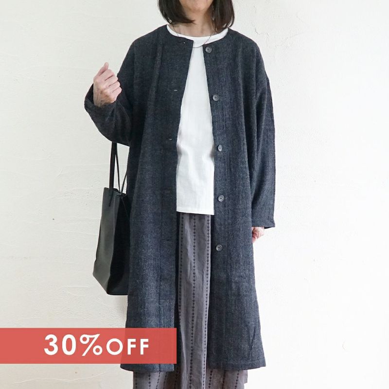 Branch m‘.,ブランチエム,ナチュラル,30代,40代,50代,60代,ゆったり,ウール,カーディガン,ウールカーディガン,羽織,コート,ノーカラーコート,クルーネックコート,ノーカラー,クルーネック,ワンピース,羽織ワンピース
