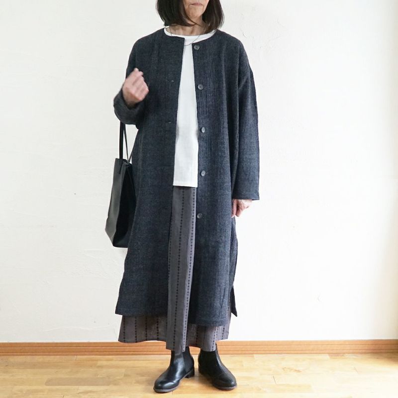 Branch m‘.,ブランチエム,ナチュラル,30代,40代,50代,60代,ゆったり,ウール,カーディガン,ウールカーディガン,羽織,コート,ノーカラーコート,クルーネックコート,ノーカラー,クルーネック,ワンピース,羽織ワンピース