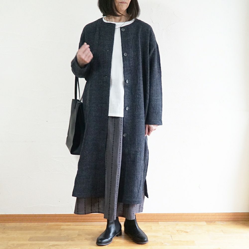 Branch m‘.,ブランチエム,ナチュラル,30代,40代,50代,60代,ゆったり,ウール,カーディガン,ウールカーディガン,羽織,コート,ノーカラーコート,クルーネックコート,ノーカラー,クルーネック,ワンピース,羽織ワンピース