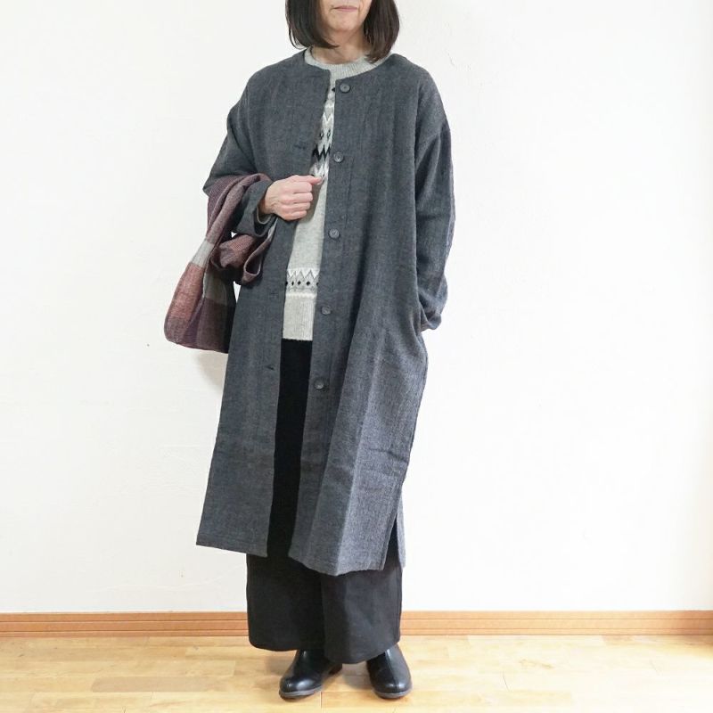 Branch m‘.,ブランチエム,ナチュラル,30代,40代,50代,60代,ゆったり,ウール,カーディガン,ウールカーディガン,羽織,コート,ノーカラーコート,クルーネックコート,ノーカラー,クルーネック,ワンピース,羽織ワンピース