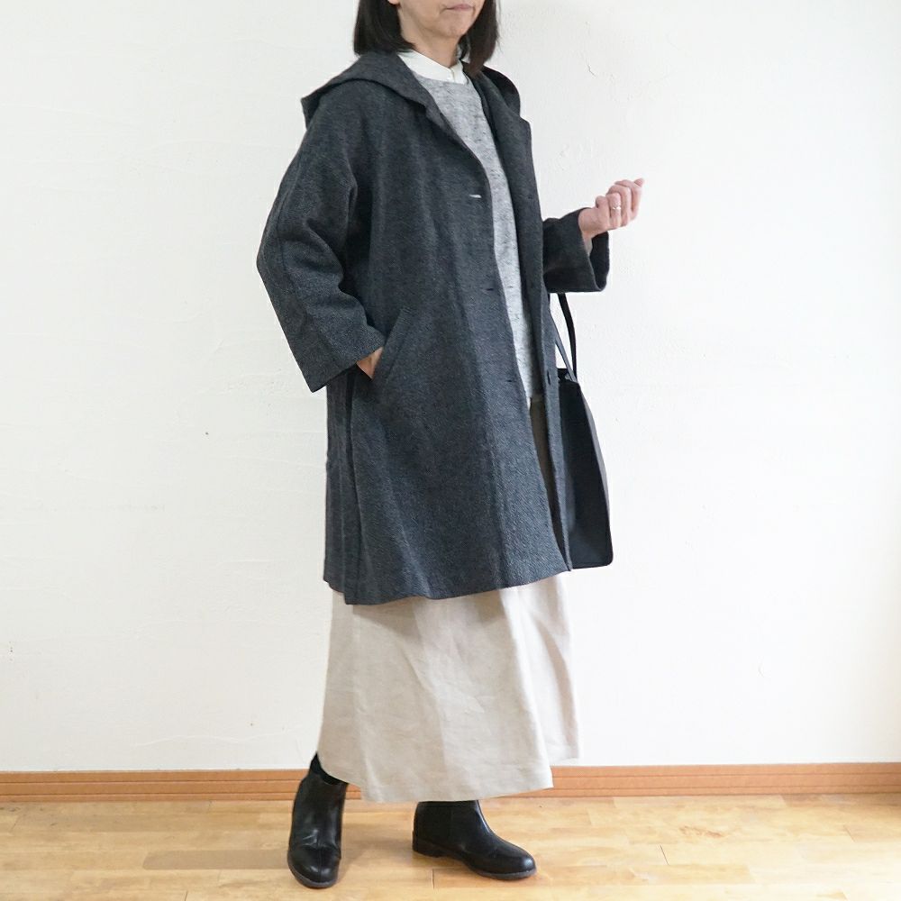 Branch m‘.,ブランチエム,ナチュラル,30代,40代,50代,60代,ウール,ゆったり,コート,ジャケット,hood,フード,フード付きコート