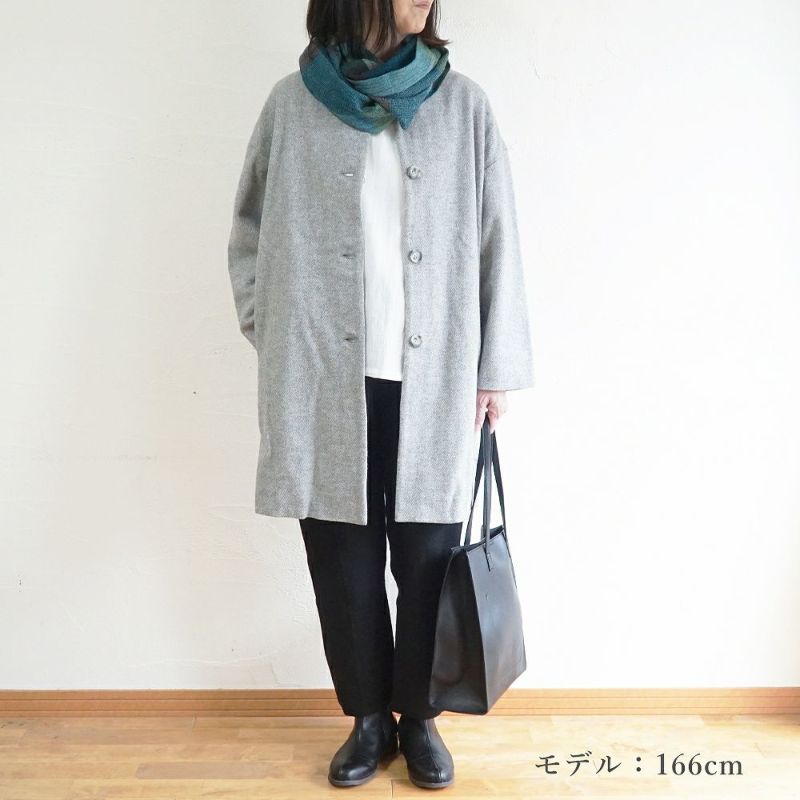 Branch m‘.,ブランチエム,ナチュラル,30代,40代,50代,60代,ウール,ゆったり,コート,ノーカラーコート,クルーネックコート,ウールコート,