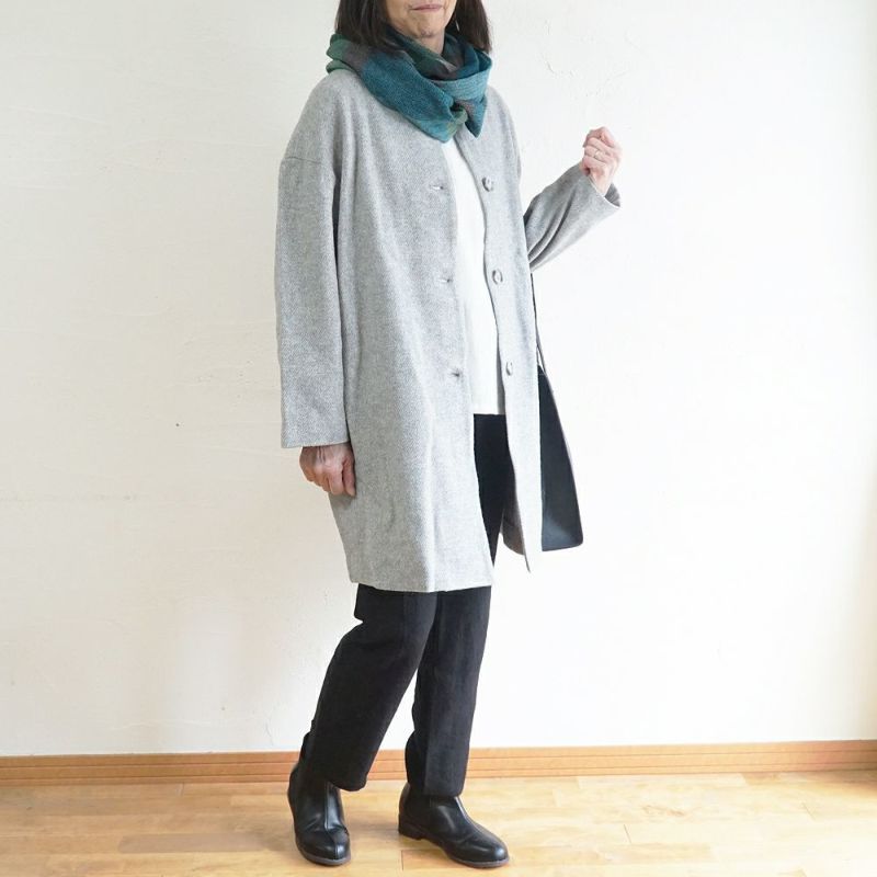 Branch m‘.,ブランチエム,ナチュラル,30代,40代,50代,60代,ウール,ゆったり,コート,ノーカラーコート,クルーネックコート,ウールコート,
