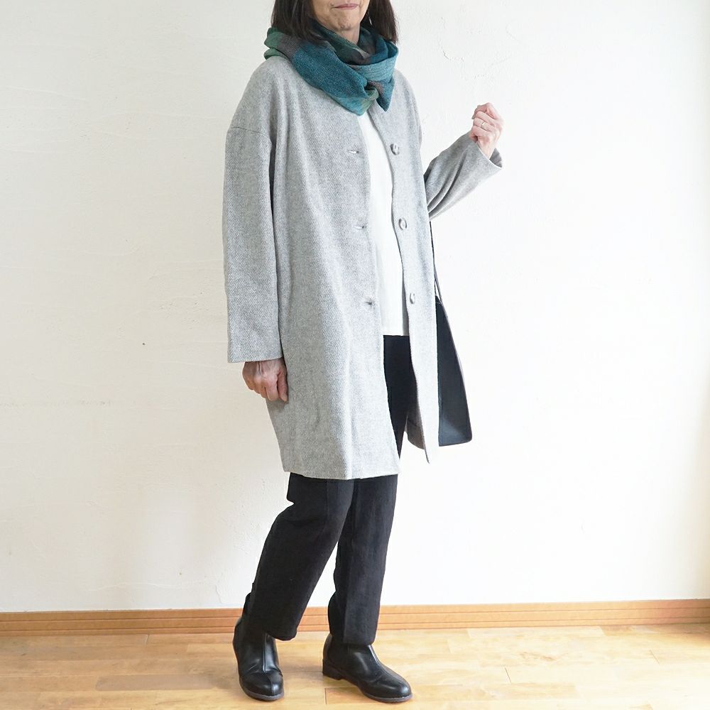 Branch m‘.,ブランチエム,ナチュラル,30代,40代,50代,60代,ウール,ゆったり,コート,ノーカラーコート,クルーネックコート,ウールコート,