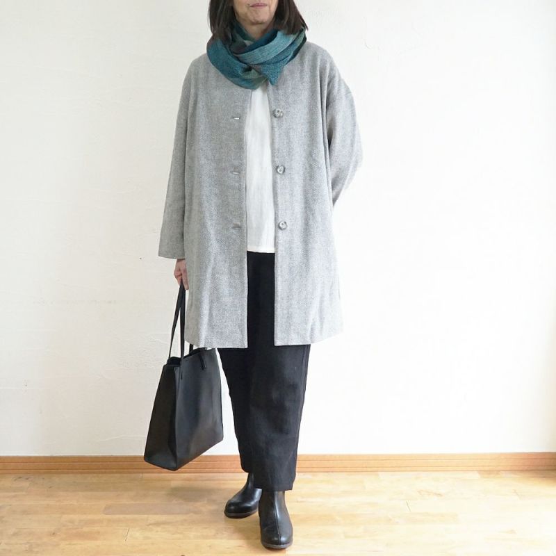 Branch m‘.,ブランチエム,ナチュラル,30代,40代,50代,60代,ウール,ゆったり,コート,ノーカラーコート,クルーネックコート,ウールコート,