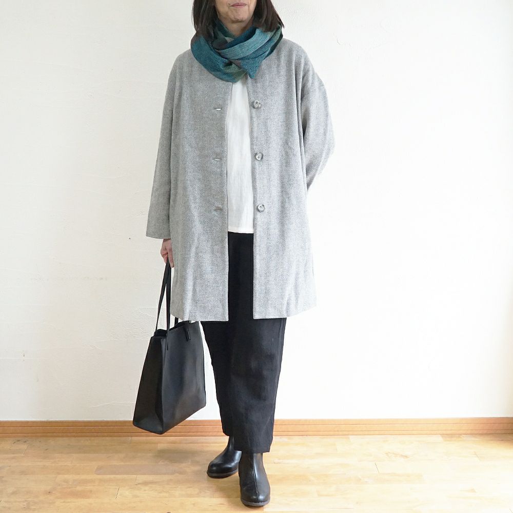 Branch m‘.,ブランチエム,ナチュラル,30代,40代,50代,60代,ウール,ゆったり,コート,ノーカラーコート,クルーネックコート,ウールコート,