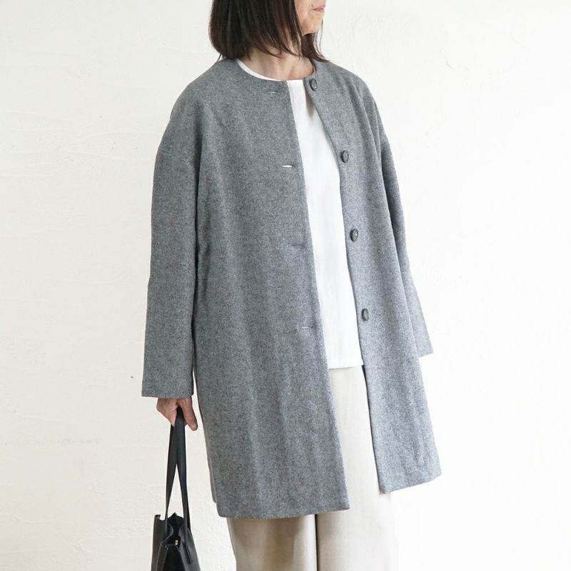 Branch m‘.,ブランチエム,ナチュラル,30代,40代,50代,60代,ウール,ゆったり,コート,ノーカラーコート,クルーネックコート,ウールコート,