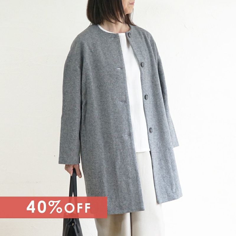 Branch m‘.,ブランチエム,ナチュラル,30代,40代,50代,60代,ウール,ゆったり,コート,ノーカラーコート,クルーネックコート,ウールコート,