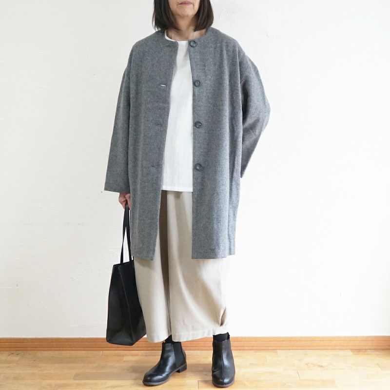 Branch m‘.,ブランチエム,ナチュラル,30代,40代,50代,60代,ウール,ゆったり,コート,ノーカラーコート,クルーネックコート,ウールコート,