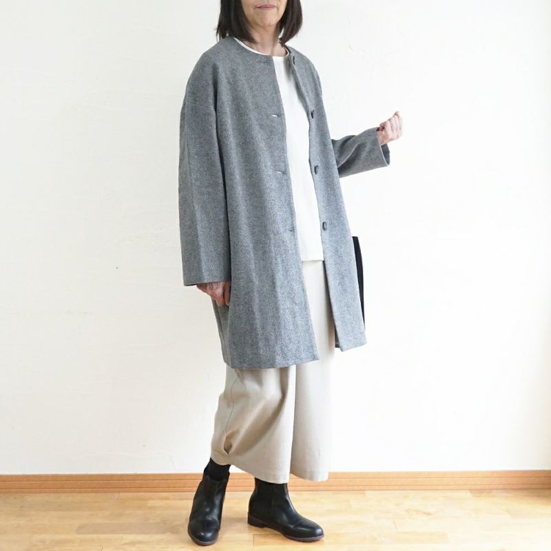 Branch m‘.,ブランチエム,ナチュラル,30代,40代,50代,60代,ウール,ゆったり,コート,ノーカラーコート,クルーネックコート,ウールコート,