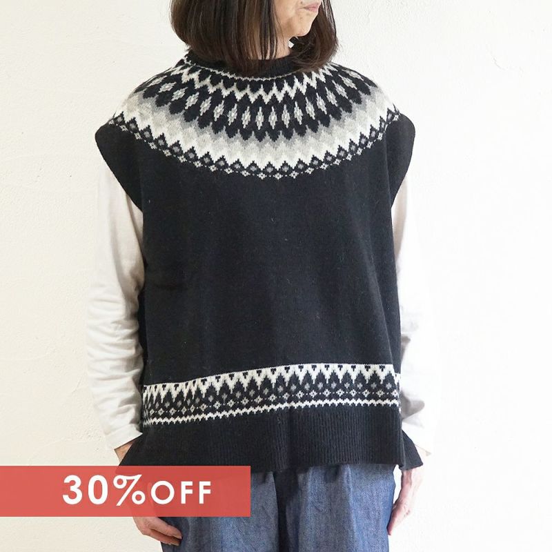 Branch m‘.,ブランチエム,ナチュラル,30代,40代,50代,60代,ウール,ゆったり,ベスト,2wayベスト,ニットベスト,ノルディック,ノルディック柄,