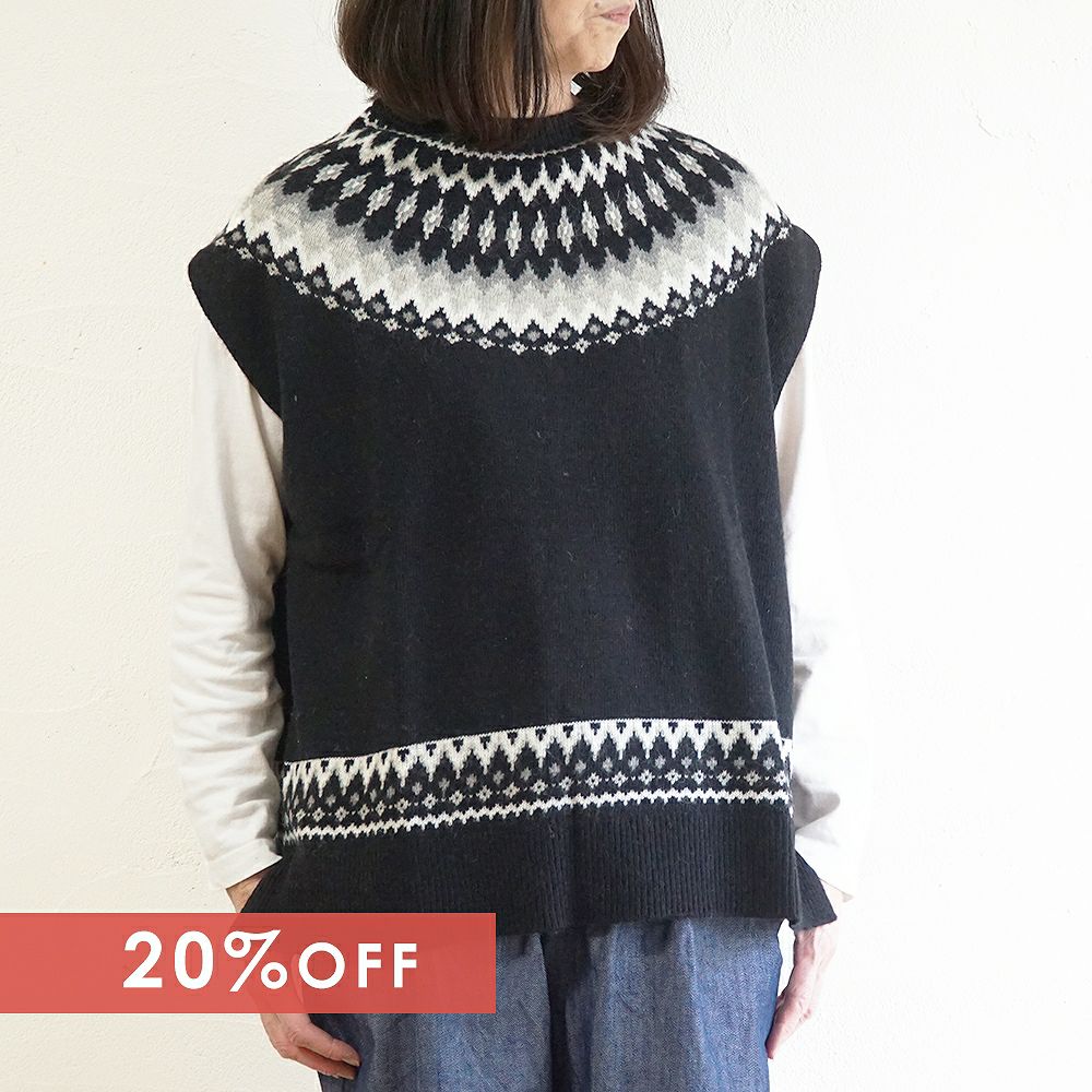 Branch m‘.,ブランチエム,ナチュラル,30代,40代,50代,60代,ウール,ゆったり,ベスト,2wayベスト,ニットベスト,ノルディック,ノルディック柄,