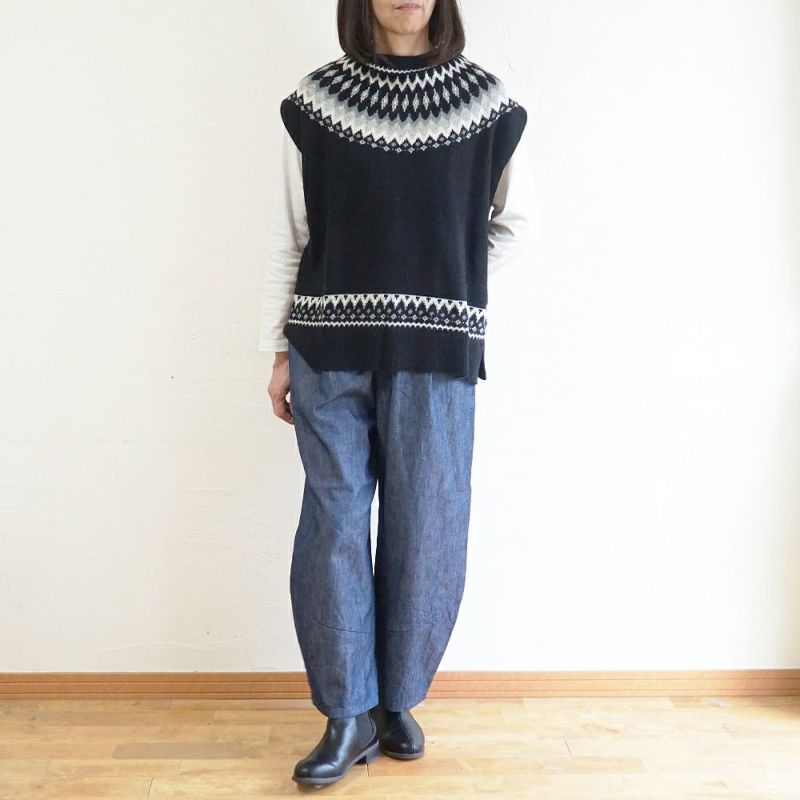 Branch m‘.,ブランチエム,ナチュラル,30代,40代,50代,60代,ウール,ゆったり,ベスト,2wayベスト,ニットベスト,ノルディック,ノルディック柄,