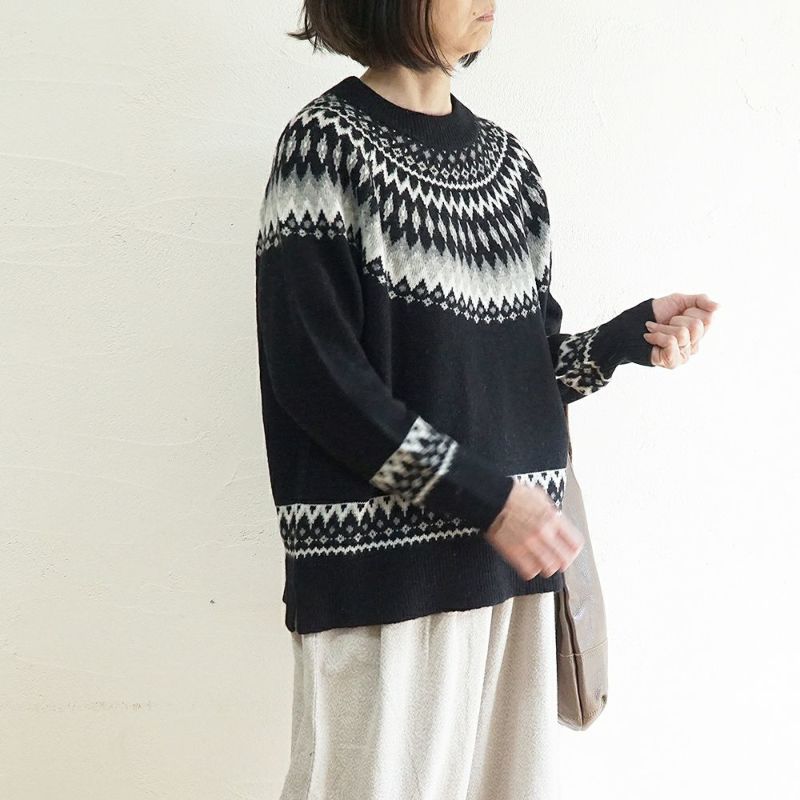 Branch m‘.,ブランチエム,ナチュラル,30代,40代,50代,60代,ウール,ゆったり,knit,ニット,ウール混,ノルディック柄,ノルディック,プルオーバー,プルオーバーニット