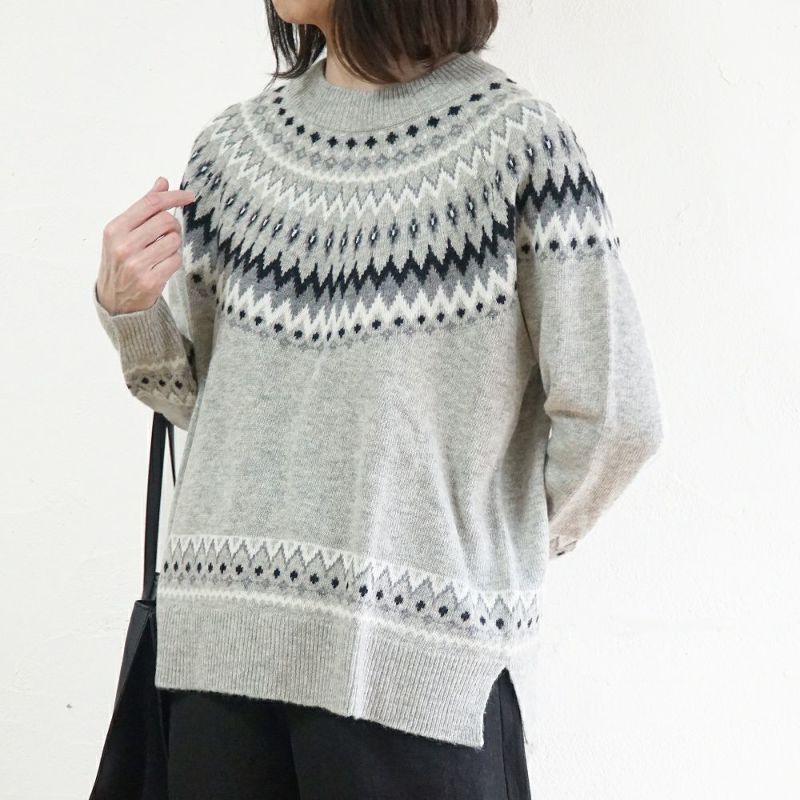 Branch m‘.,ブランチエム,ナチュラル,30代,40代,50代,60代,ウール,ゆったり,knit,ニット,ウール混,ノルディック柄,ノルディック,プルオーバー,プルオーバーニット