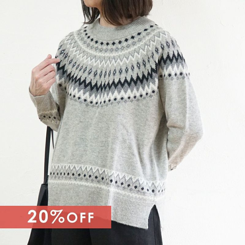 Branch m‘.,ブランチエム,ナチュラル,30代,40代,50代,60代,ウール,ゆったり,knit,ニット,ウール混,ノルディック柄,ノルディック,プルオーバー,プルオーバーニット