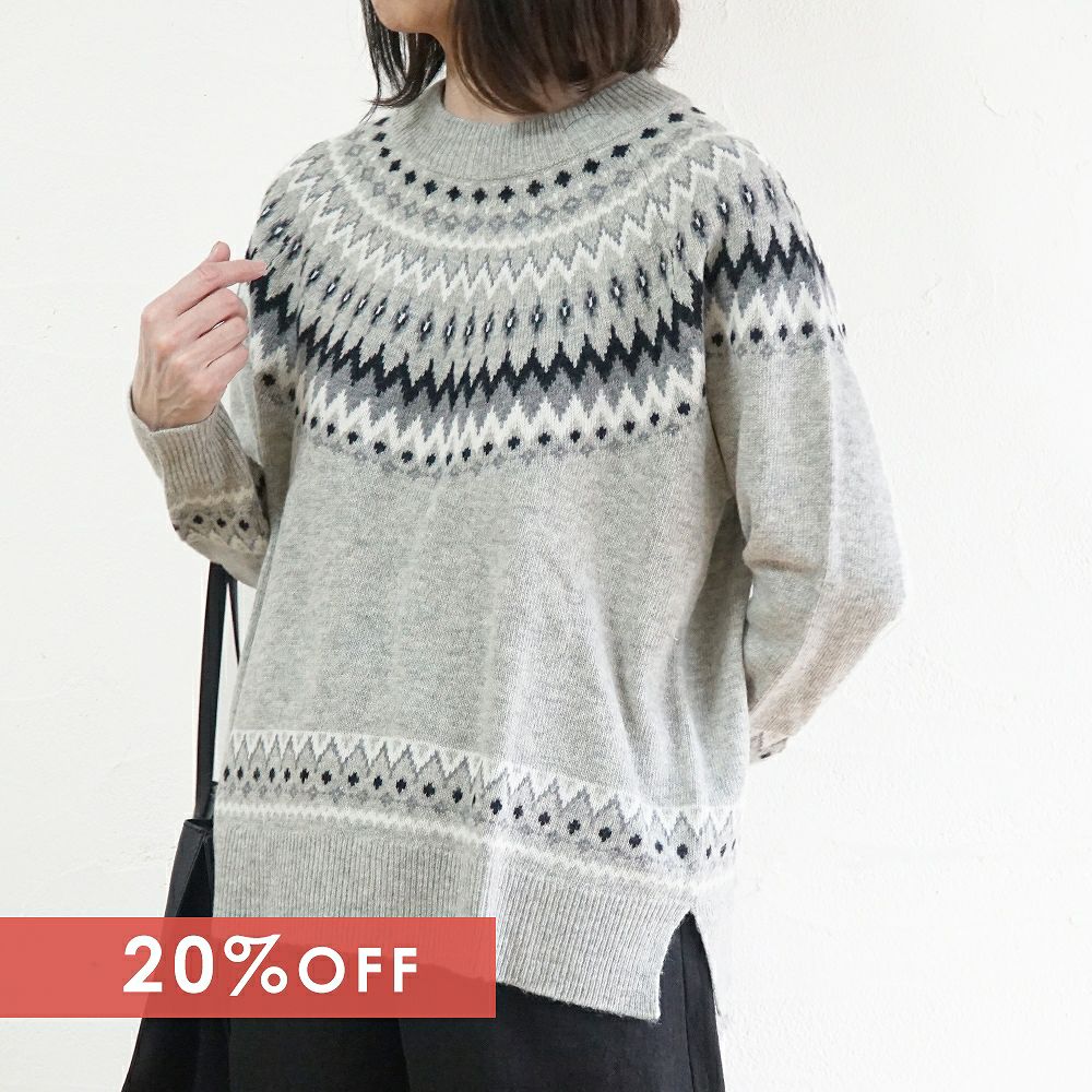 Branch m‘.,ブランチエム,ナチュラル,30代,40代,50代,60代,ウール,ゆったり,knit,ニット,ウール混,ノルディック柄,ノルディック,プルオーバー,プルオーバーニット