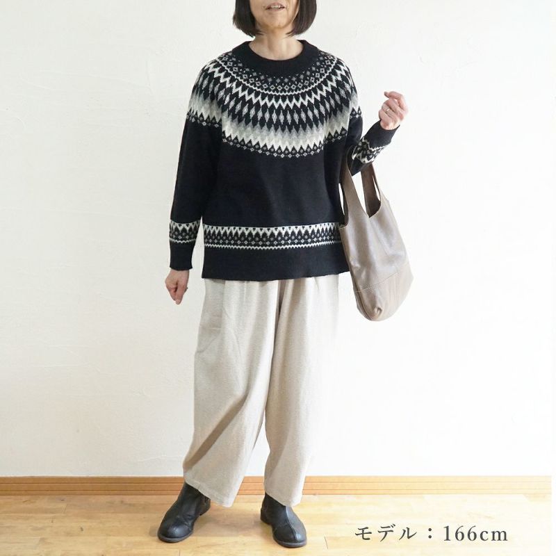 Branch m‘.,ブランチエム,ナチュラル,30代,40代,50代,60代,ウール,ゆったり,knit,ニット,ウール混,ノルディック柄,ノルディック,プルオーバー,プルオーバーニット