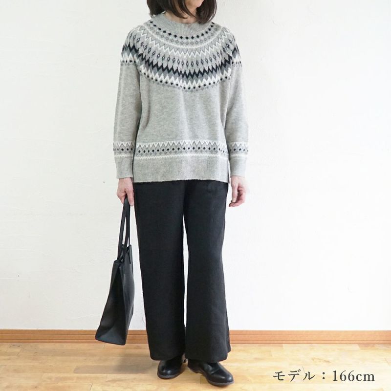 Branch m‘.,ブランチエム,ナチュラル,30代,40代,50代,60代,ウール,ゆったり,knit,ニット,ウール混,ノルディック柄,ノルディック,プルオーバー,プルオーバーニット