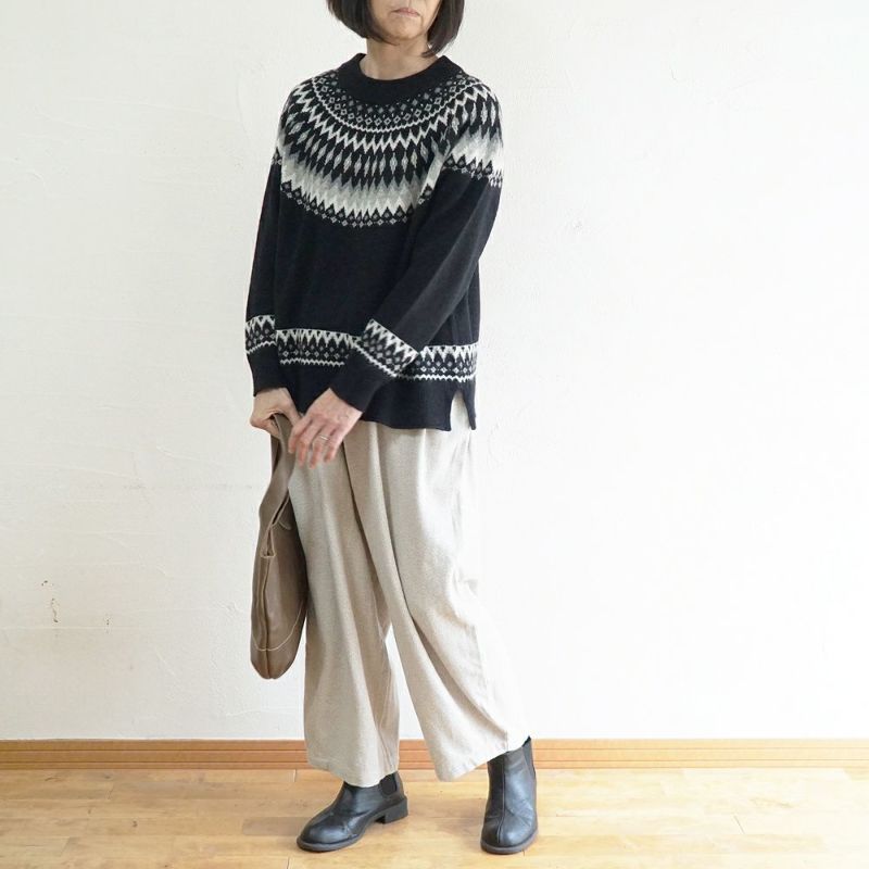 Branch m‘.,ブランチエム,ナチュラル,30代,40代,50代,60代,ウール,ゆったり,knit,ニット,ウール混,ノルディック柄,ノルディック,プルオーバー,プルオーバーニット