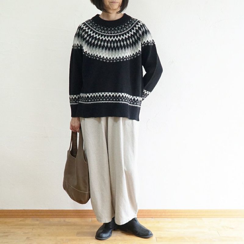 Branch m‘.,ブランチエム,ナチュラル,30代,40代,50代,60代,ウール,ゆったり,knit,ニット,ウール混,ノルディック柄,ノルディック,プルオーバー,プルオーバーニット