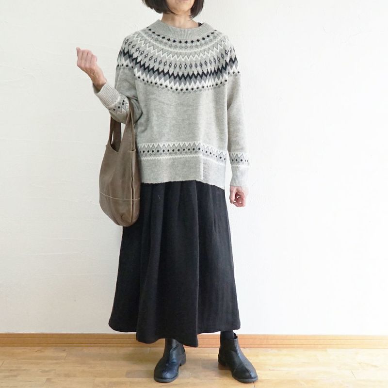 Branch m‘.,ブランチエム,ナチュラル,30代,40代,50代,60代,ウール,ゆったり,knit,ニット,ウール混,ノルディック柄,ノルディック,プルオーバー,プルオーバーニット