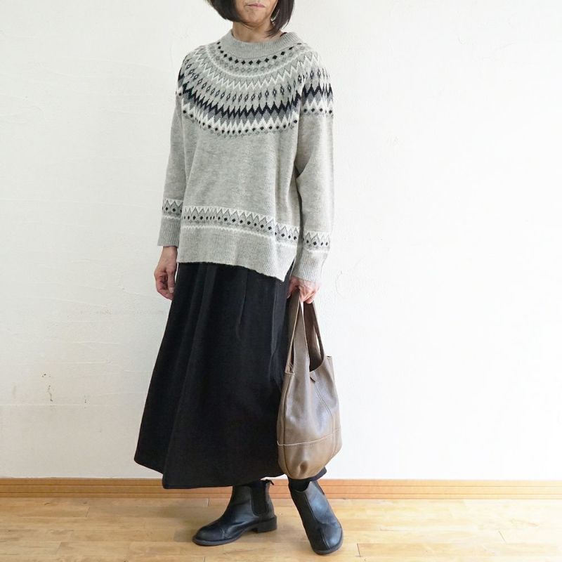 Branch m‘.,ブランチエム,ナチュラル,30代,40代,50代,60代,ウール,ゆったり,knit,ニット,ウール混,ノルディック柄,ノルディック,プルオーバー,プルオーバーニット