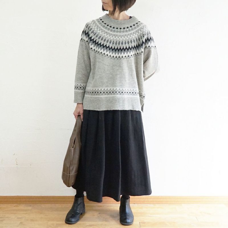 Branch m‘.,ブランチエム,ナチュラル,30代,40代,50代,60代,ウール,ゆったり,knit,ニット,ウール混,ノルディック柄,ノルディック,プルオーバー,プルオーバーニット