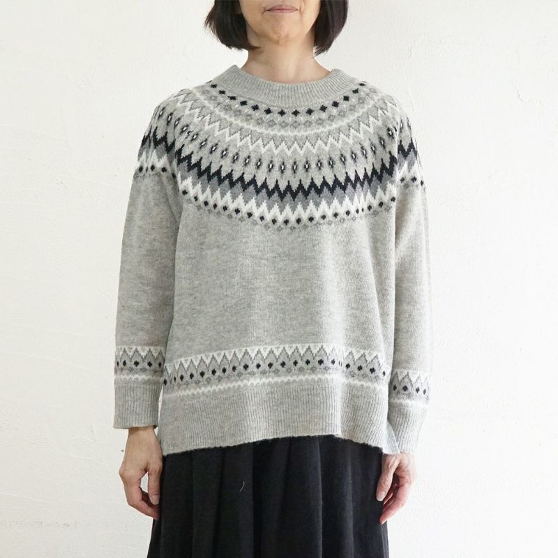 Branch m‘.,ブランチエム,ナチュラル,30代,40代,50代,60代,ウール,ゆったり,knit,ニット,ウール混,ノルディック柄,ノルディック,プルオーバー,プルオーバーニット