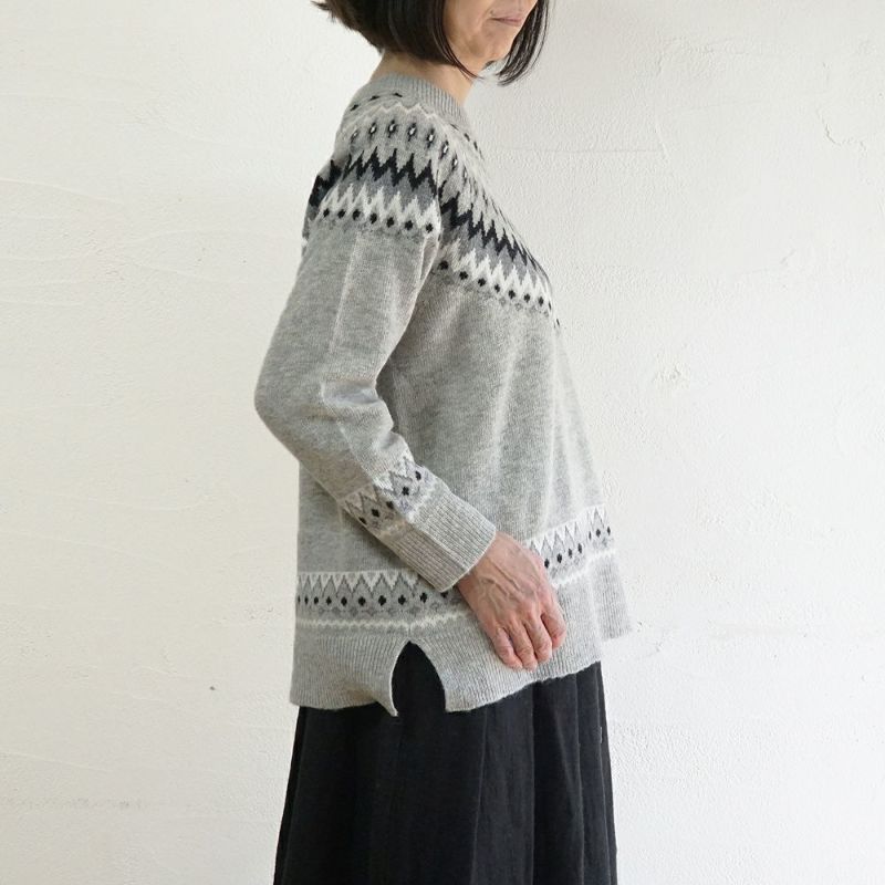 Branch m‘.,ブランチエム,ナチュラル,30代,40代,50代,60代,ウール,ゆったり,knit,ニット,ウール混,ノルディック柄,ノルディック,プルオーバー,プルオーバーニット