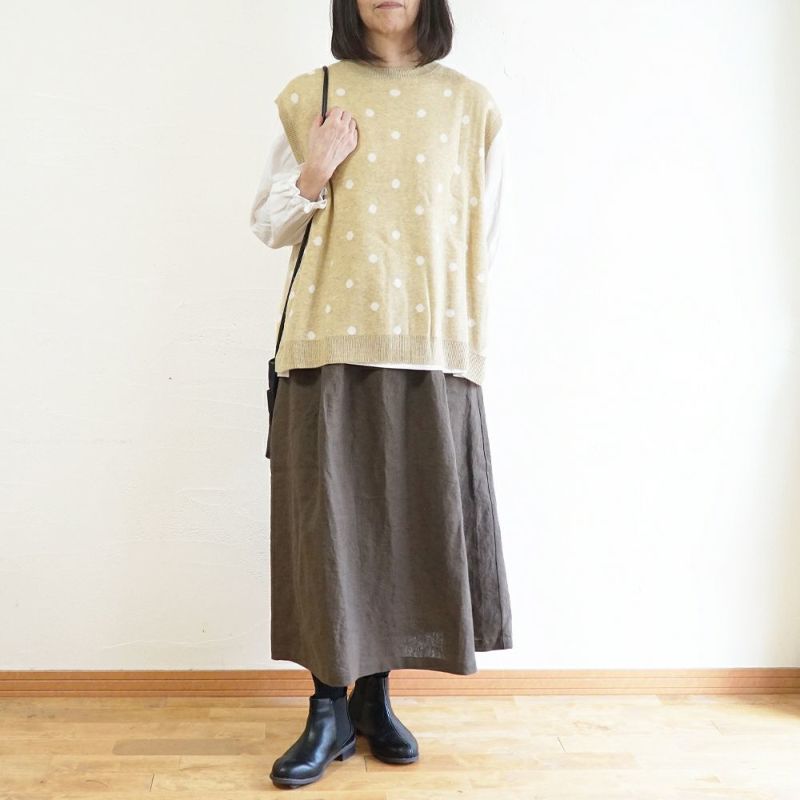 Branch m‘.,ブランチエム,ナチュラル,30代,40代,50代,60代,ウール,ゆったり,knit,ニット,ウール混,ベスト,ニットベスト,ドット柄,ドット