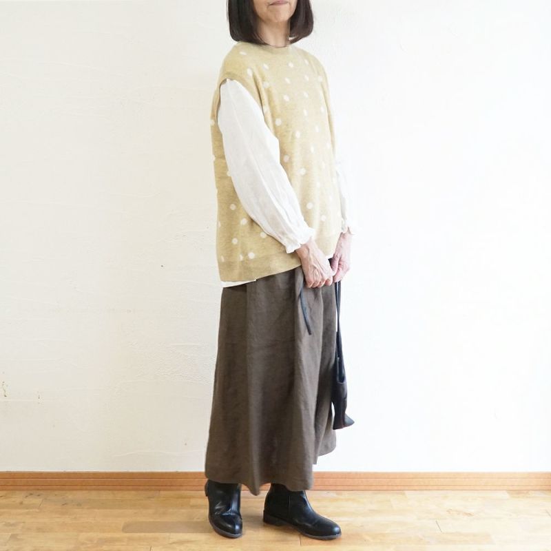 Branch m‘.,ブランチエム,ナチュラル,30代,40代,50代,60代,ウール,ゆったり,knit,ニット,ウール混,ベスト,ニットベスト,ドット柄,ドット