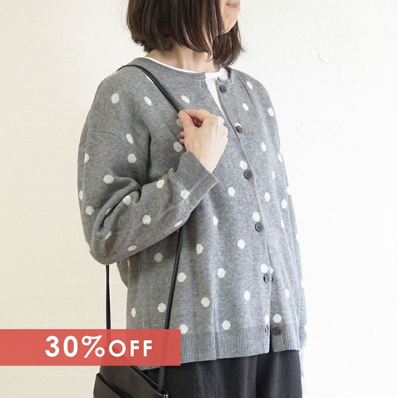 Branch m‘.,ブランチエム,ナチュラル,30代,40代,50代,60代,ウール,ゆったり,knit,ニット,ウール混,カーディガン,ニットカーディガン,ドット柄,ドット
