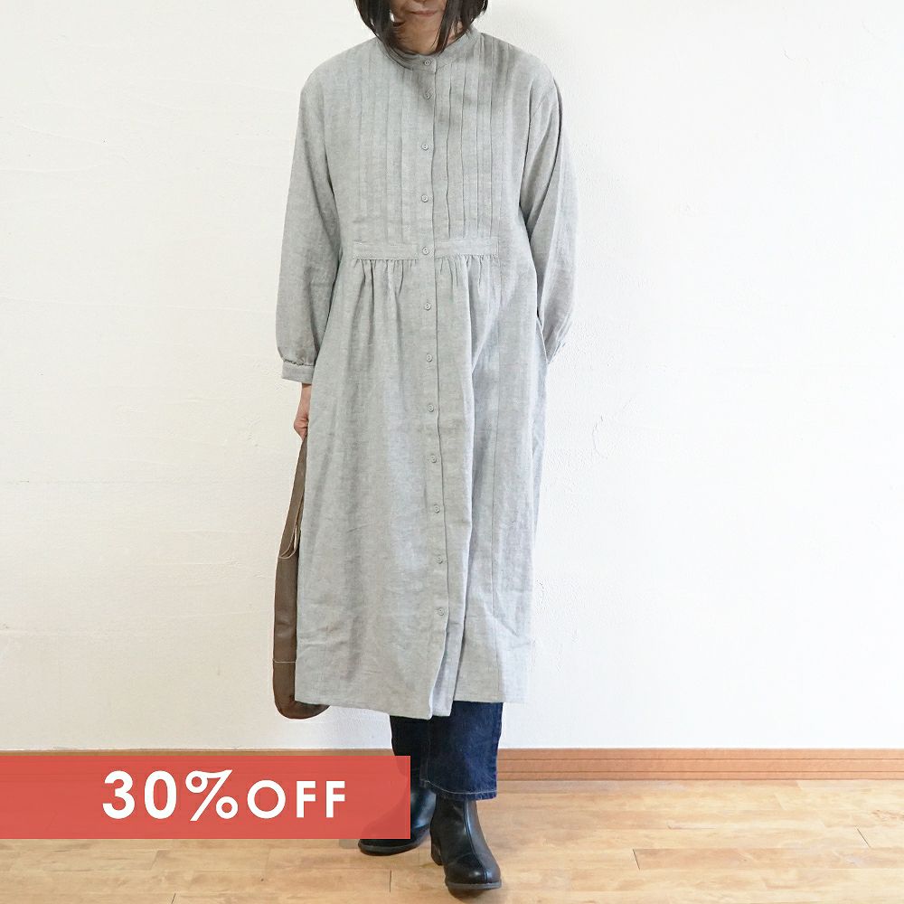 Branch m‘.,ブランチエム,ナチュラル,30代,40代,50代,60代,コットン,ゆったり,綿,起毛,コットンリネン,綿麻,ワンピース,シャツワンピース,ピンタックワンピース,