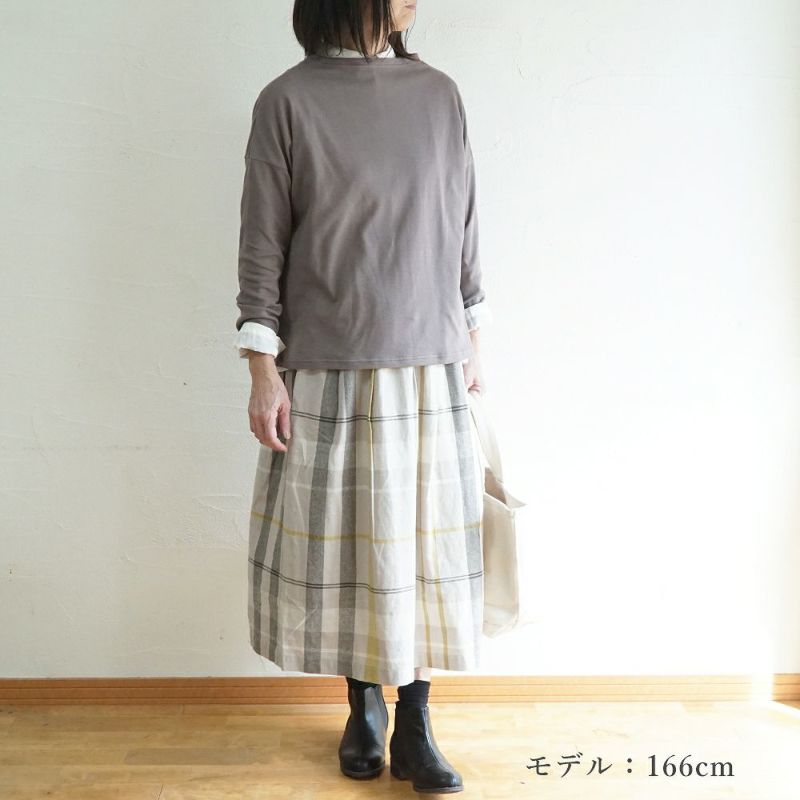 Branch m‘.,ブランチエム,ナチュラル,30代,40代,50代,60代,コットン,ゆったり,綿,チェック,チェック柄,チェックスカート,スカート,フレアスカート,タックスカート,