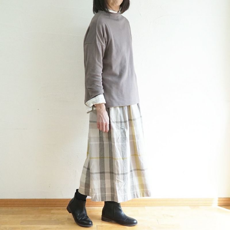 Branch m‘.,ブランチエム,ナチュラル,30代,40代,50代,60代,コットン,ゆったり,綿,チェック,チェック柄,チェックスカート,スカート,フレアスカート,タックスカート,