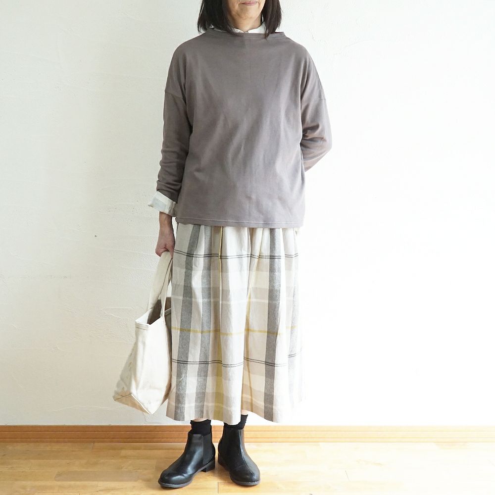 Branch m‘.,ブランチエム,ナチュラル,30代,40代,50代,60代,コットン,ゆったり,綿,チェック,チェック柄,チェックスカート,スカート,フレアスカート,タックスカート,